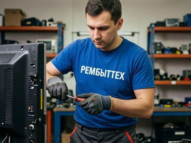 Мастер РемБытТех разбирает телевизор для ремонта